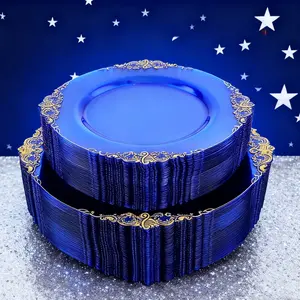 60-Piece Blue Party Dinner Plates Set, 10.25 Inch & 7.5 Inch Disposable Tableware for Weddings Birthdays Holidays Events