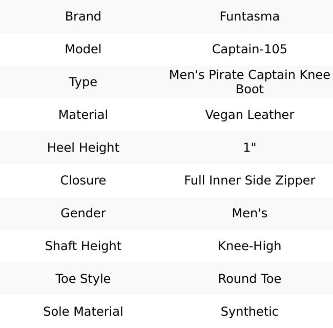 Funtasma Captain-105 Men's Pirate Captain Knee Boot Black Vegan Leather