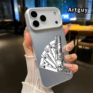 Phone Case for iPhone 17 16 15 14 Pro Max 13 12 11 XR XS Plus Air E Guns and Playing - Cards Pattern Anti-Scratch Shockproof Pocket-Friendly durable Cover Cellphone Protective