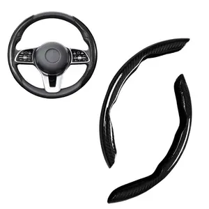 2PCS Carbon Fiber Steering Wheel Cover, Non-Slip Washable Car Wheel Protector, Universal Fit 38cm – Black