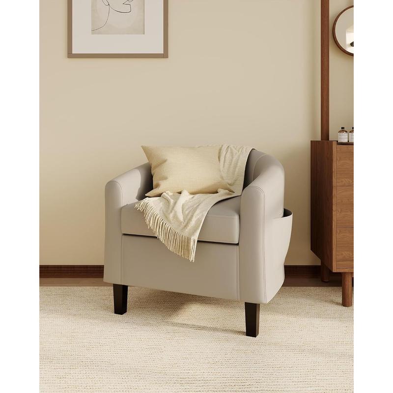 Modern PU Leather Barrel Accent Chair Single Club Armchair with High-Density Foam Cushion, Sturdy Legs, and Comfortable Armrests - Space-Saving Sofa for Living Room, Bedroom, Office