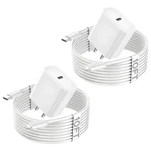 10FT PD Fast Charger Set — 2 Sets of PD Type-C Charger Blocks + 10FT Lightning Cables | Compatible with 14/14 Pro/14 Pro Max/14 Plus/13/12/11/XS/XR/X/SE