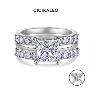 CICIKALEO 2CT Princess Cut Triple Stacking Moissanite Rings for Women 18K Gold Plated Lab-Created Engagement Wedding Gift for Her Stackable Rings Summervibes