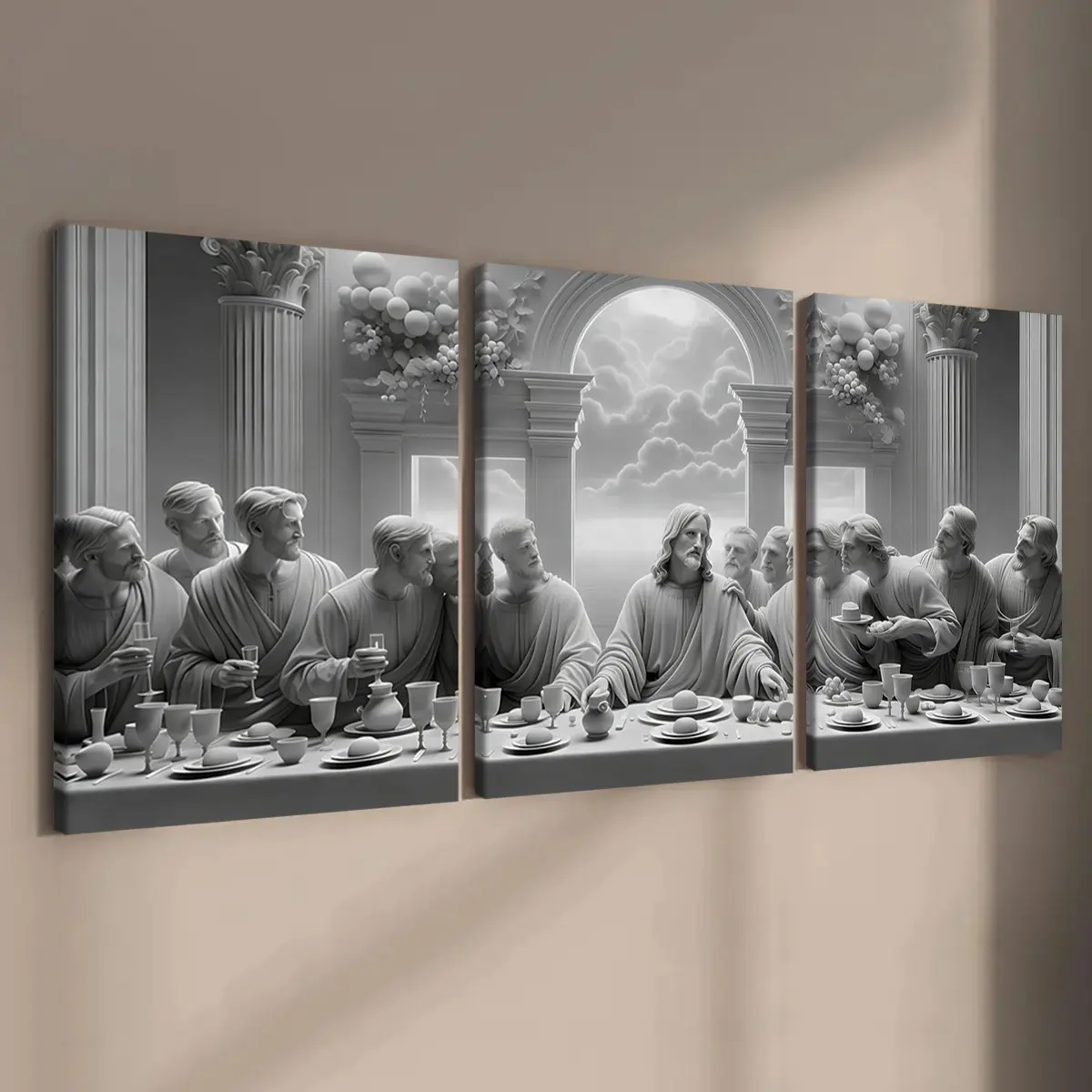 3-Piece Wooden Framed Canvas Art Set, & Last Supper Religious Theme Poster, Religious Prints, Modern Home Decor Wall Art Painting, High-Definition Print, Artistic Decoration