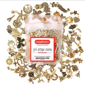 Incraftables 100pcs Antique Gold Charms for Jewelry Making with 15pcs Clasps & Rings. Best Antique Metal Designer Charm for DIY Bracelets & Necklaces. Bulk Assorted Charms for Crafting Supplies