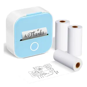 Bluetooth Thermal Mini Printer - Portable Mini Sticker Printer Machine - Wireless Pocket Mini Printer for iPhone,  Yellow Mini Thermal Printer with 5 Rolls Thermal Paper for Journal, Memo, Photo