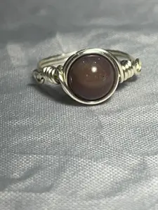 Indian Agate size 6 silver-tone copper wire-wrapped ring