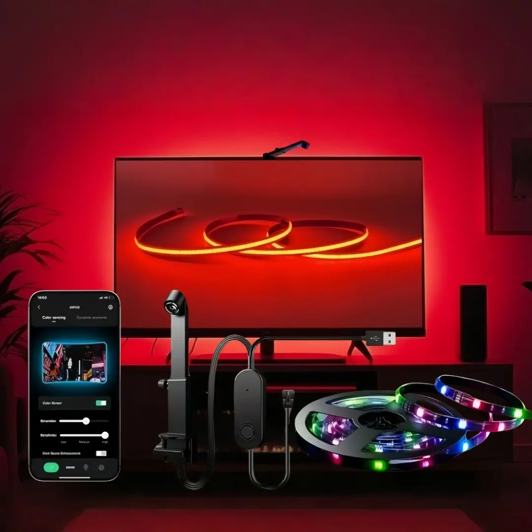 LED TV Backlight Strip with Ar Color Domain Sensor, Screen Sync Colors, Game Room Ambiance Light, Energy Efficiency Rating G