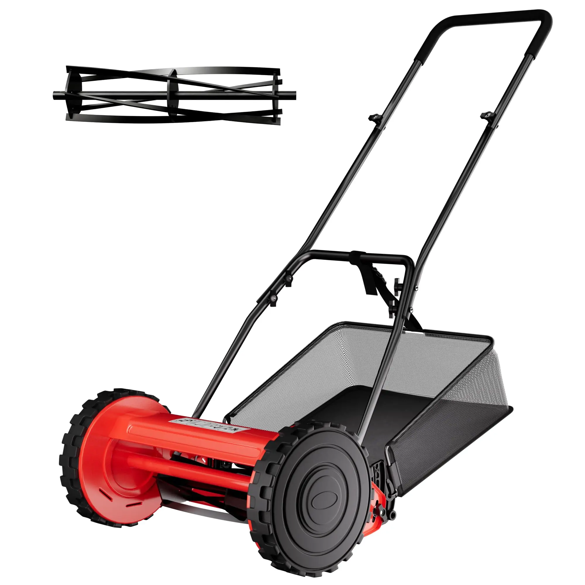COZONY 14in Manual Reel Lawn Mower, 5-Blade Push Mower with Adjustable Height, Grass Catcher & Comfort Grip