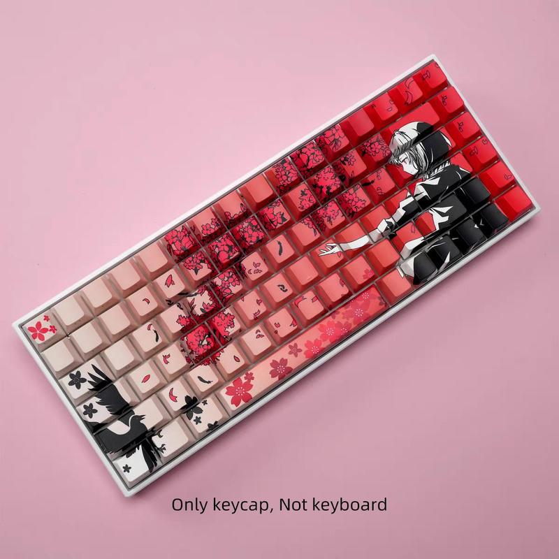 Cherry Blossom Pattern Keycap, PBT Five-sided Sublimation Keycap, Durable Keyboard Keycap for 6.25U Space 61/68/75/8487/98/100/104/108