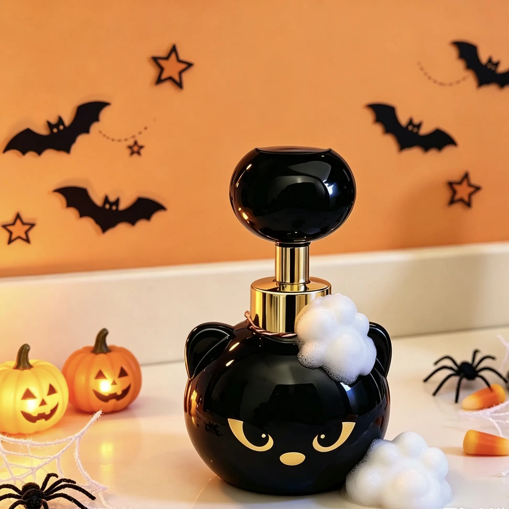 Cute Cat Paw Foam Soap Dispenser，Black Kitty Foaming Pump Bottle Creates Paw-Shaped Foam, Refillable Empty Foam Liquid Container for Bathroom Kitchen(1pc)