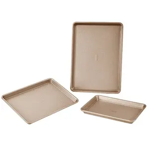 3-Piece Nonstick Carbon Steel Baking Pans Set - Multipurpose Kitchenware Bakeware Kit with Silicone Handles, Oven-Safe Stackable Trays, Easy-to-Clean for Cookie, Cake Baking, Multipurpose Bakeware Kit