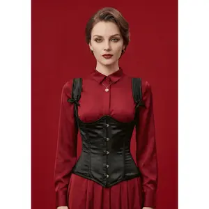 Black Satin Under bust Corset with Shoulder Straps for Waist Reduction and Body Shaping
