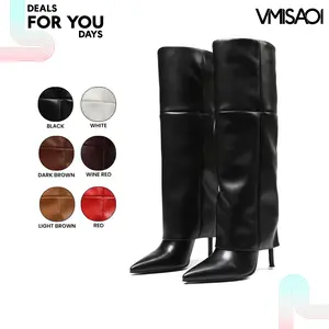 Knee High Boots For Women Pointed Toe Stiletto Heel Pull On Wide Calf Comfortable Trendy Fashion Date Casual Outings Concert Festival Long Tall Shark Fold Over Booties Deals For You Days