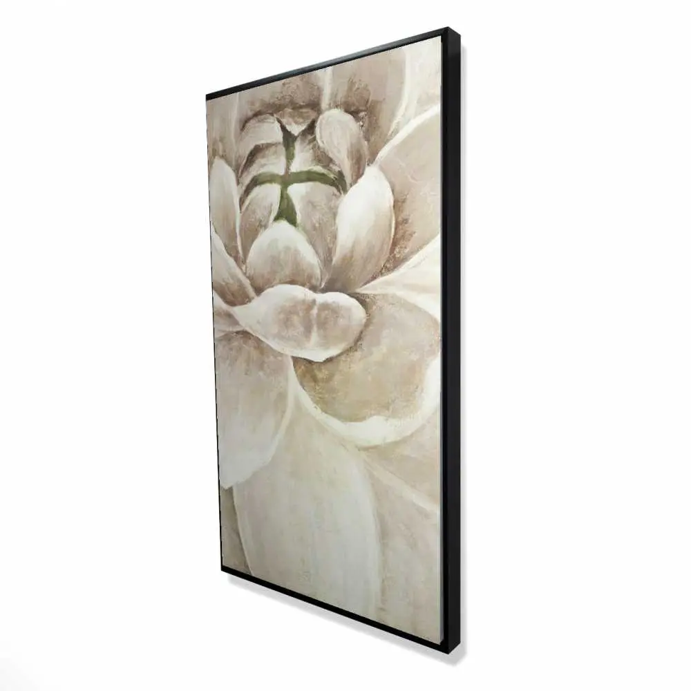 212 MAIN Artistic Chrysanthemum Framed Wall Artwork - 24x48 in. Beige Nature-Inspired Home Decoration Items, Modern Posters & Prints for Room Accents