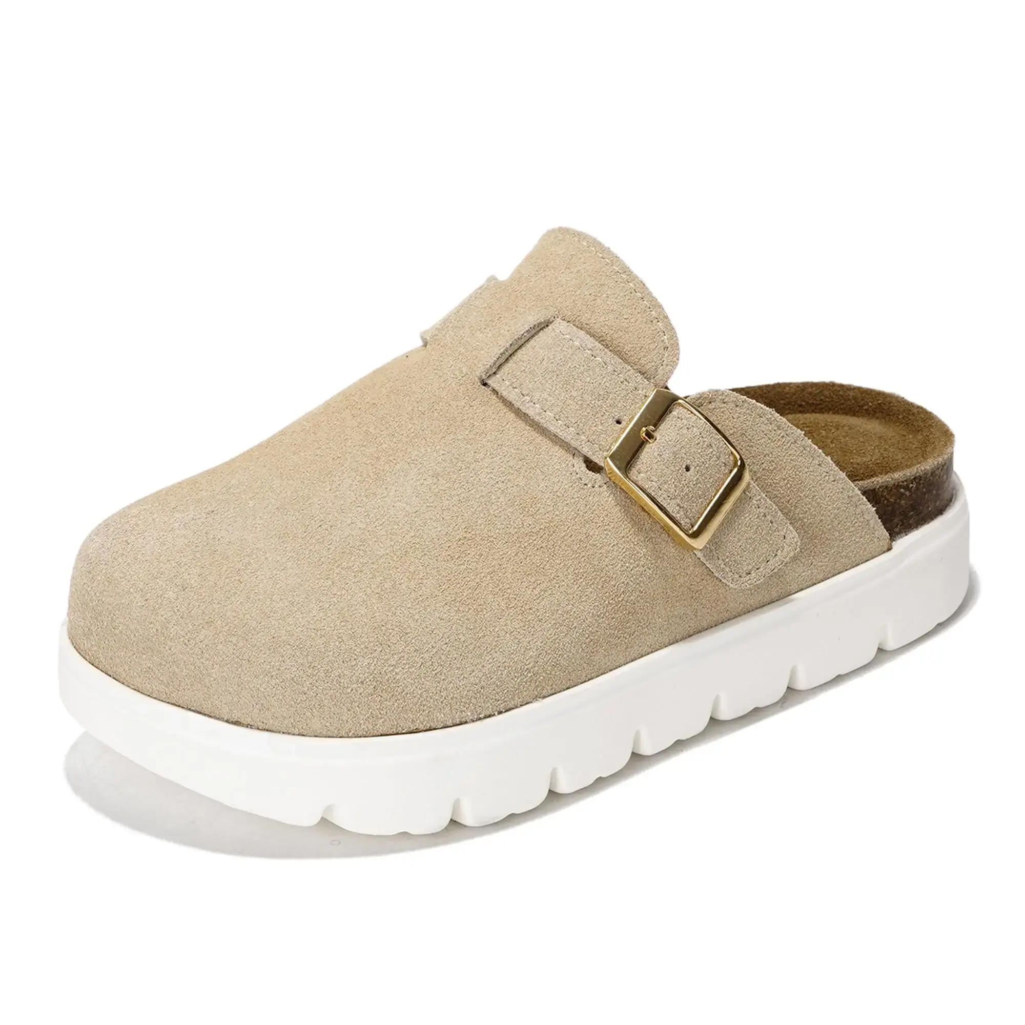 WKK Women's Platform Elevated Clogs - Casual Round Toe Slip-On Shoes with Adjustable Strap, Chunky Cork Bed Sole, Memory Foam Cushioning, Lightweight Non-Slip Design for Work & Daily Wear