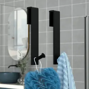 2-Pack Bathroom Glass Door Hooks, No-Drill Towel Hangers, Fits Frameless Shower Doors, Scratch-Resistant, Storage Rack for Towels, Bath Bombs, Robes