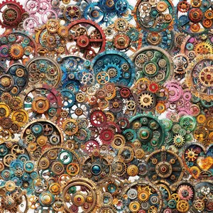 Steampunk Gear Pattern Sticker (50pcs), Waterproof Self Adhesive Decor Paper, Decor Sticker for Gift Greeting Card Water Bottle Laptop Phone, Screen Protector