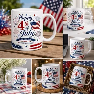 Happy 4th of July Eagle Mug – 11oz White Ceramic Coffee Cup | Patriotic Independence Day Gift