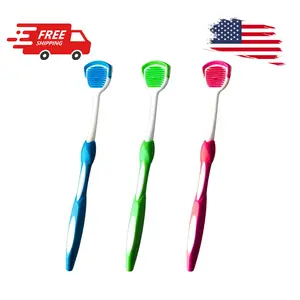 Tongue Brush, Tongue Scraper, Tongue Cleaner 3 Pack (Blue & Green & Red)