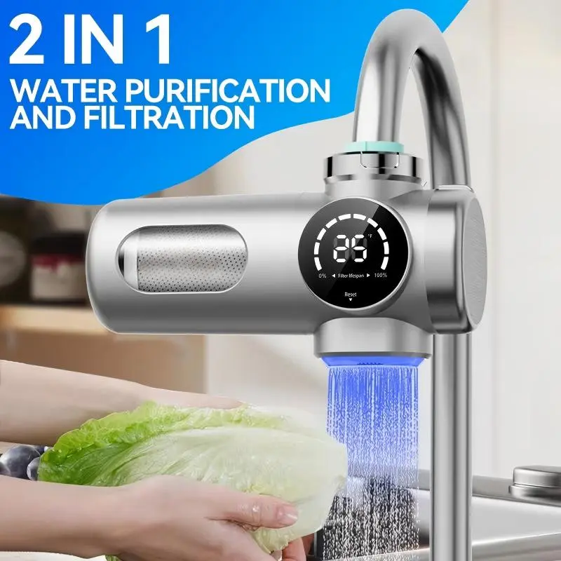 Smart Faucet Water Purifier - Intelligent LED Display, 3-Stage Filtration, Dual Water Mode, Built-In Power Display, Food & Skin-Safe, Fits 22/24/28mm Round Faucets, For Kitchen & Bathroom Use