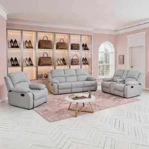 Luxury Sofa Grey Linen 3-Piece Manual Recliner Sofa Couch Living Room Set for Comfortable Seating