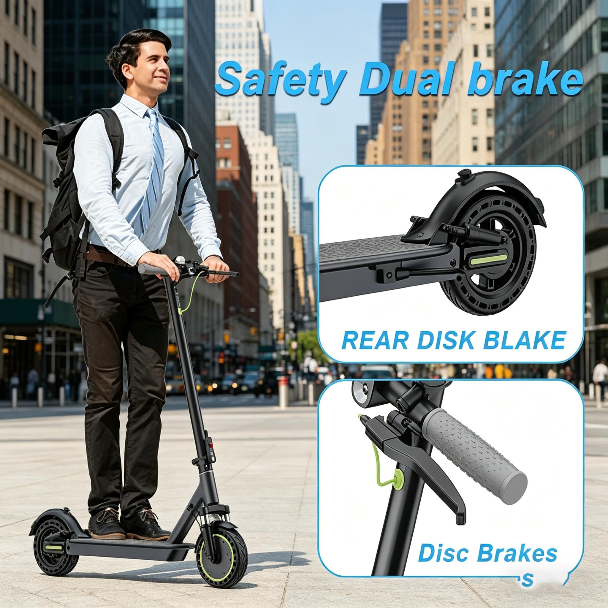 A Foldable Electric Scooter for Adults 8.5/10/14" Solid Tires 350W/500W Up to 24 Miles Long Range Safe Dual Braking & App Control