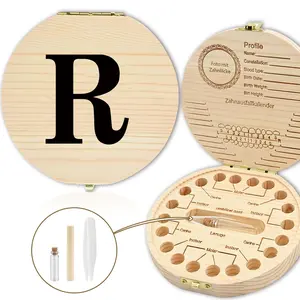 Kids Wooden Tooth Keepsake Box, Multifunctional Portable Design, Collects Baby Teeth, Customizable Letter Patterns Available