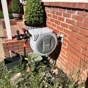 【Summervibes】VEVOR Retractable Garden Hose Reel,  5/8 Inch x 100 ft Wall Mounted, Heavy Duty with 9-Pattern Nozzle, Adjustable Length Lock, Upgraded Slow Return System & 180° Swivel Bracket
