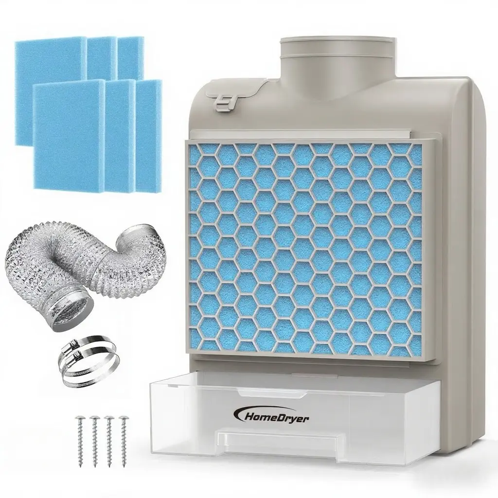 Cloud Gray Indoor Dryer Vent 2026 New Upgraded, Dryer Vent Box With Stainless Steel Screen Filter, Enhanced Air Quality Water Drawer System, Plus 6 Extra Polyester Filters for Electric Clothes Dryers