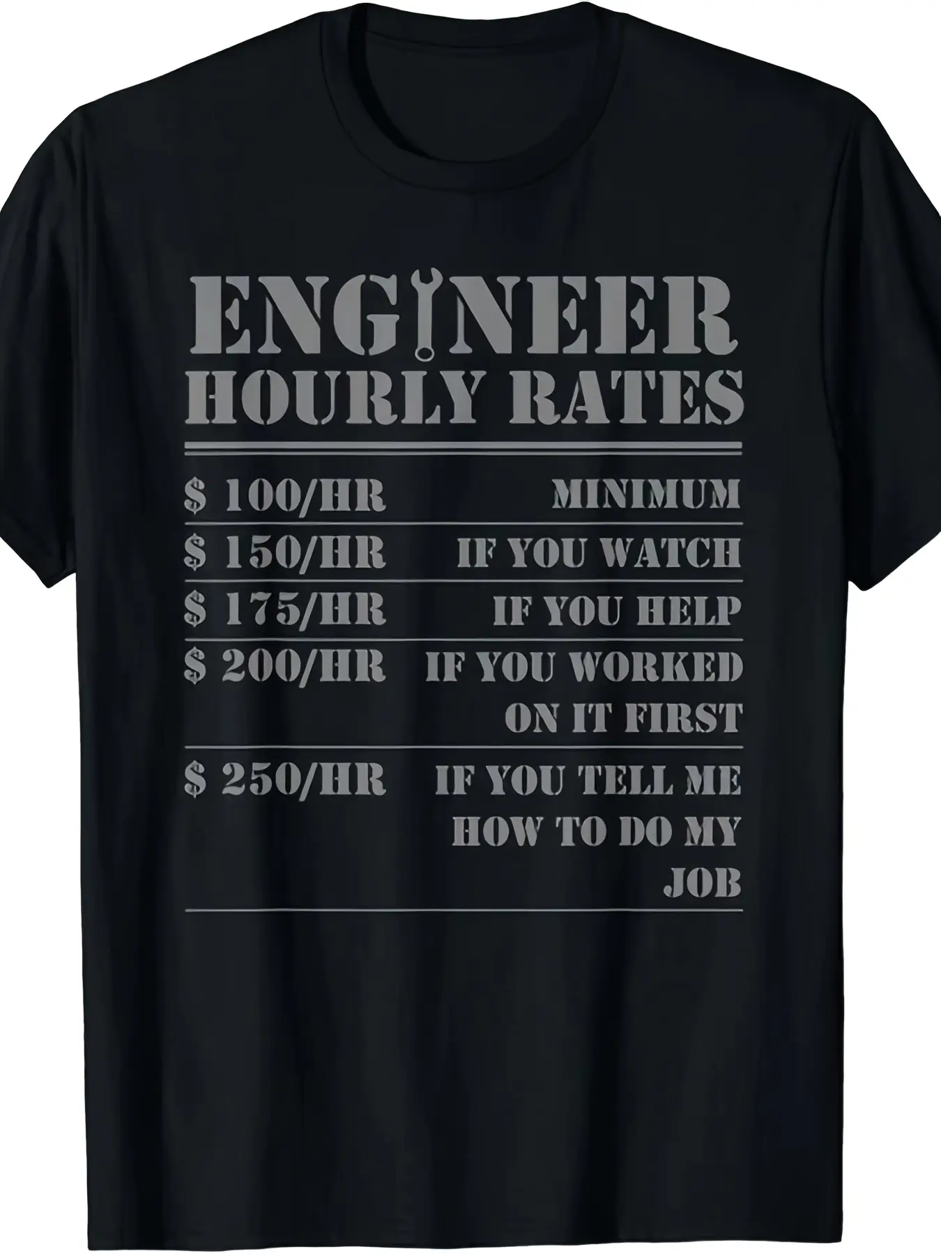 Engineer Hourly Rate Funny Engineering Mechanical unisex soft cotton short sleeve t shirt, vintage graphic casual tee for men women teens, perfect birthday holiday gift for camping travel gym daily street  wear