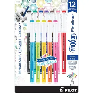 Pilot Frixion Fineliner Erasable Marker Pens - 12 Piece