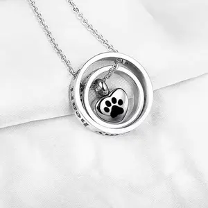 Pet Ashes Memorial Necklace with Heart-Shaped Paw Print Design and Chain for Remembrance