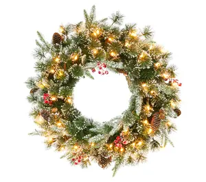 Puleo Pre-Lit 24" Decorated Christmas Wreath with 50 Lights Puleo Pre-Lit 24" Decorated Christmas Wreath with 50 Lights