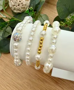 Stack Filler Bracelets for Sets - Mix and Match - Pearl - Gold - Rhinestone - Stretchy, No Clasp Design
