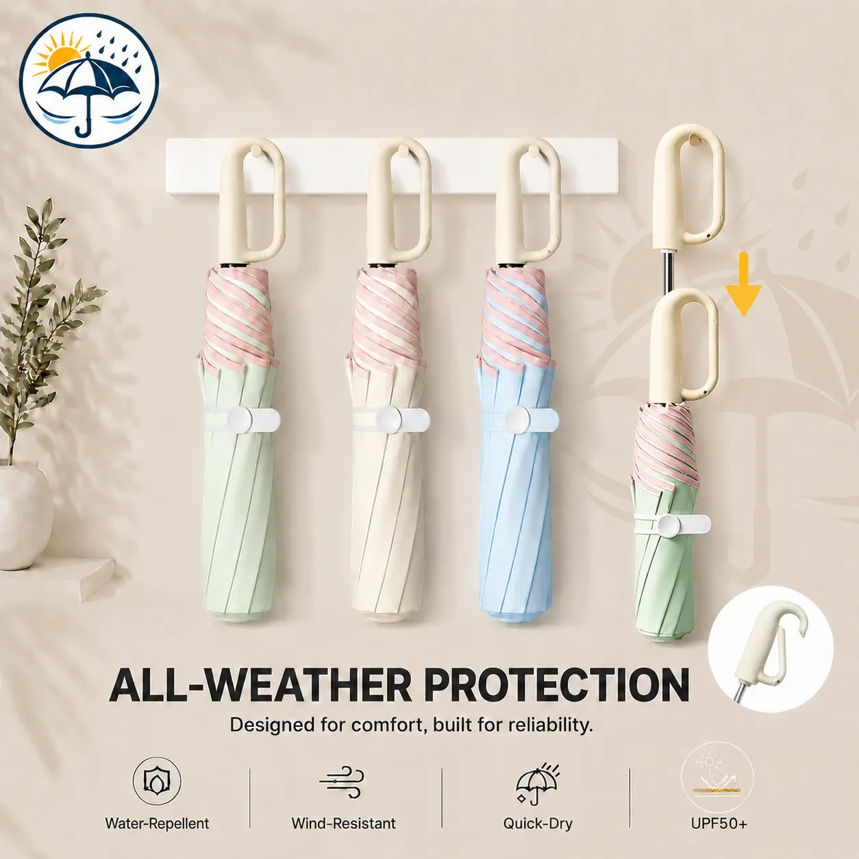 Automatic Open & Close Umbrella for Men-Women - Rounded Safety Tip, Anti-Rebound Stop-at-Any-Location Design, Waterproof, Sun Protection, Lightweight Portable Home Supplies Umbrella