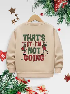 Boys' Long Sleeve Christmas Print Fleece Sweatshirt, Casual Fall & Winter Thicker Pullover, Round Neck Kids Clothing Gift Idea