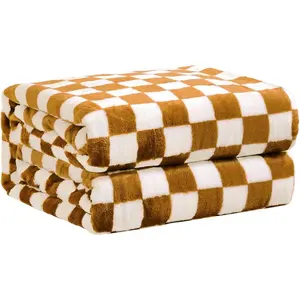 Checkered Flannel Fleece Throw Blanket Soft Cozy Checkerboard Grid Print Chessboard Gingham Pattern Blankets for Bed Couch Sofa, 50"x60", Oak