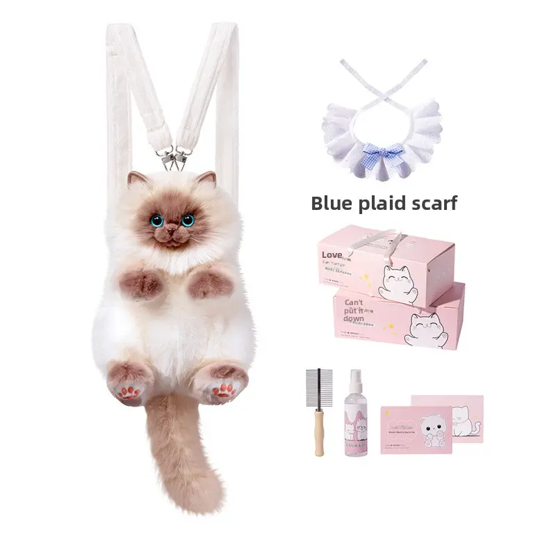 Cute Siamese (Medium Size) + Blue Plaid Scarf