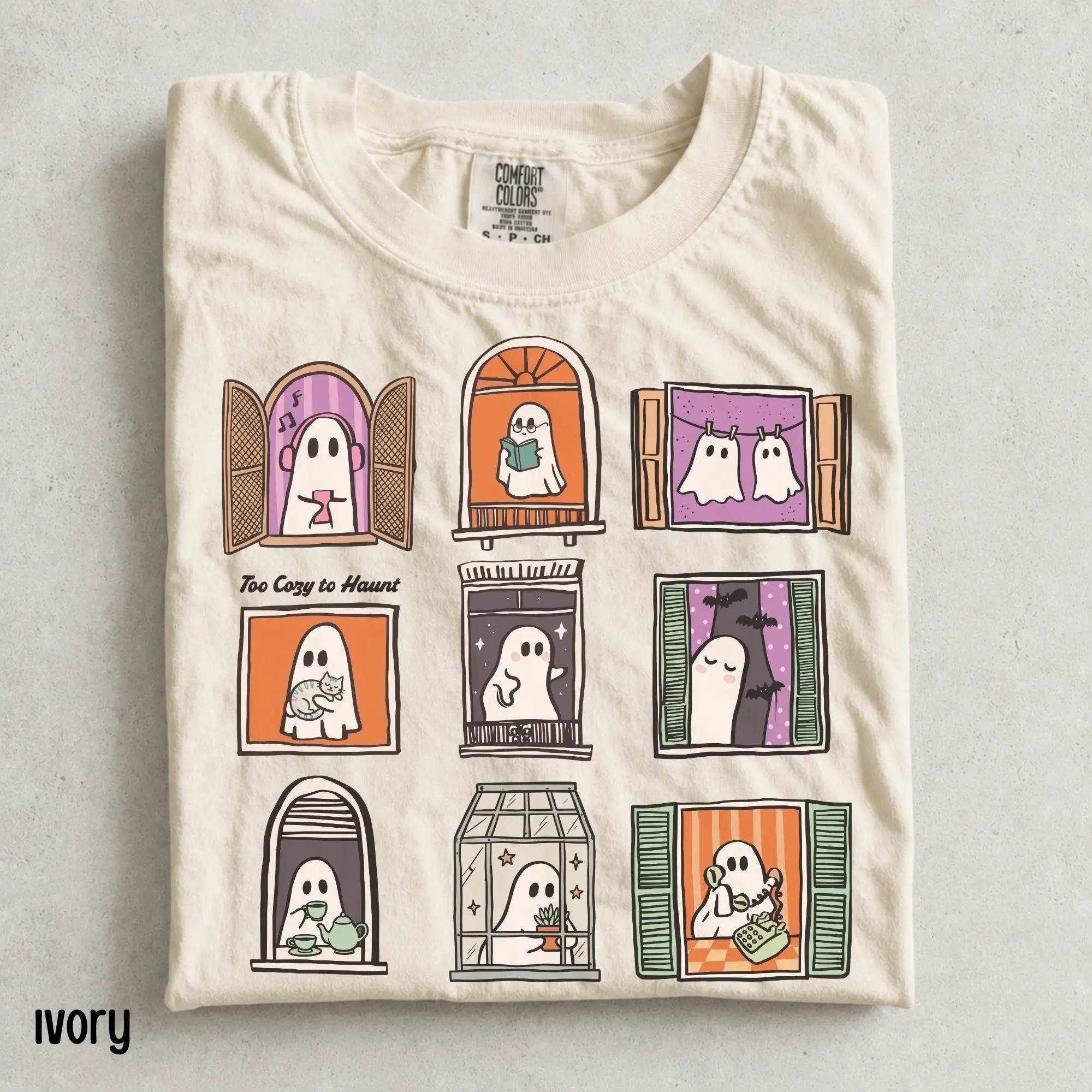 Comfort Colors Too Cozy to Haunt Shirt, Spooky Halloween Tshirt, Bookish Librarian Reader Tee, T Kawaii Cottagecore Fall Season T-shirt