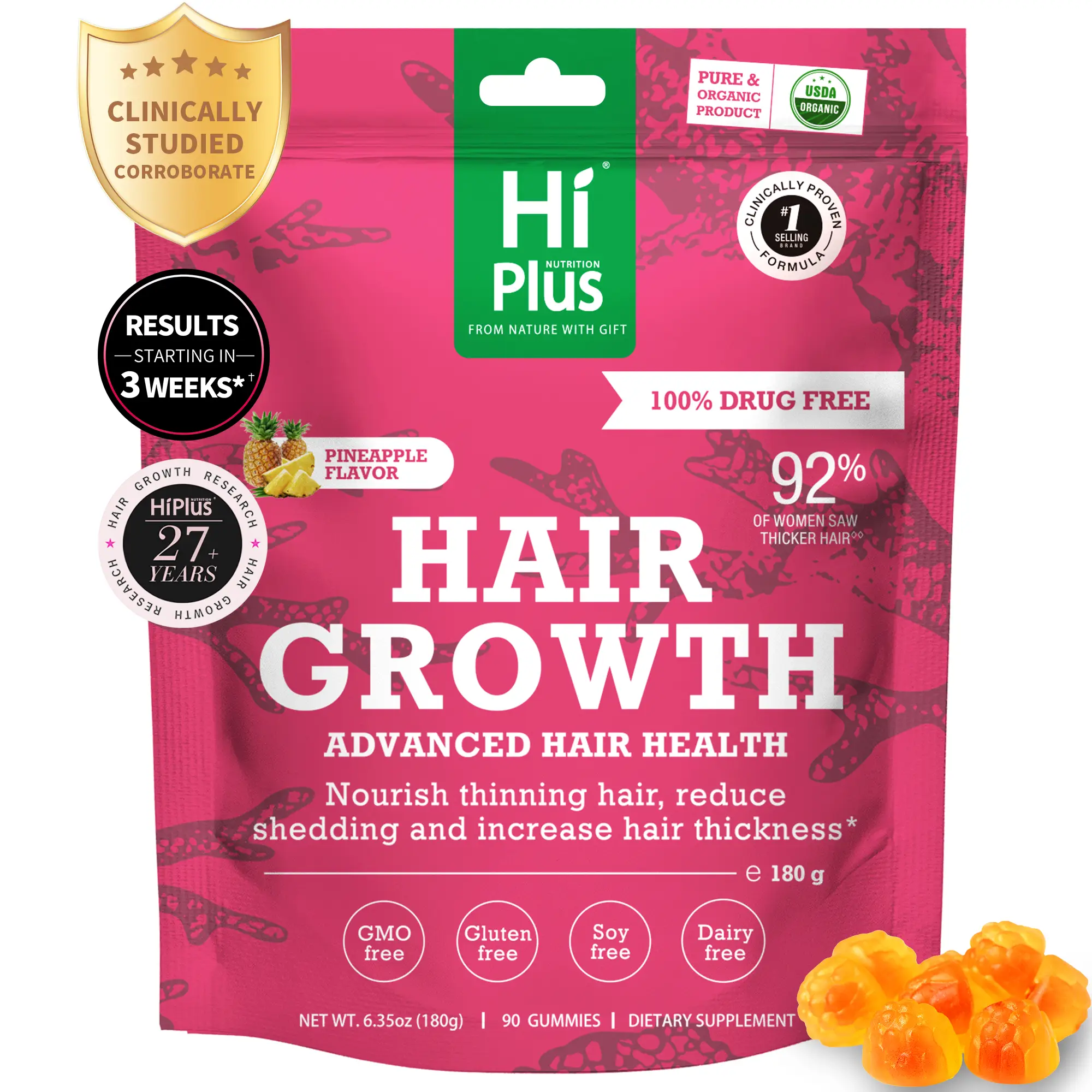 HiPlus Hair Growth Accelerator – Beauty Vitamin Healthcare–For Thicker,Nourishes Thinning&Loss,With Proprietary Collagen Complex, Biotin, Clinically P