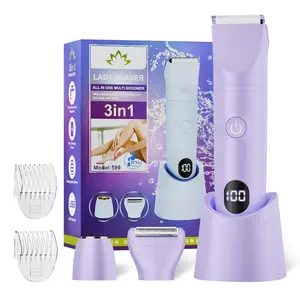 Bikini Trimmer Electric Razors for Women- IPX6 Waterproof,Painless Electric Razors for Silk Skin,Rechargeable Pubic Body Hair Trimmer Electric Shaver for Legs Body Hair, Cordless Body Shaver for Trip,Gifts for Women(Purple)
