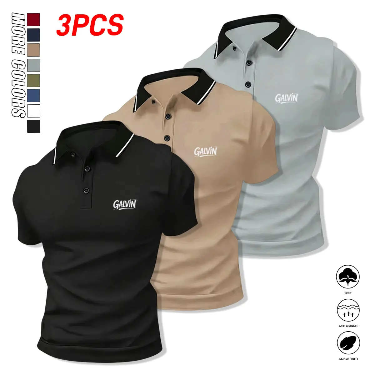 3PCS Men’s Classic Fashion Sports Casual Short-Sleeve Polo Shirts, Stylish Letter Print – Casual Business Short-Sleeves, Suitable for Tennis and Golf, Essential Summer Must-Have for Men