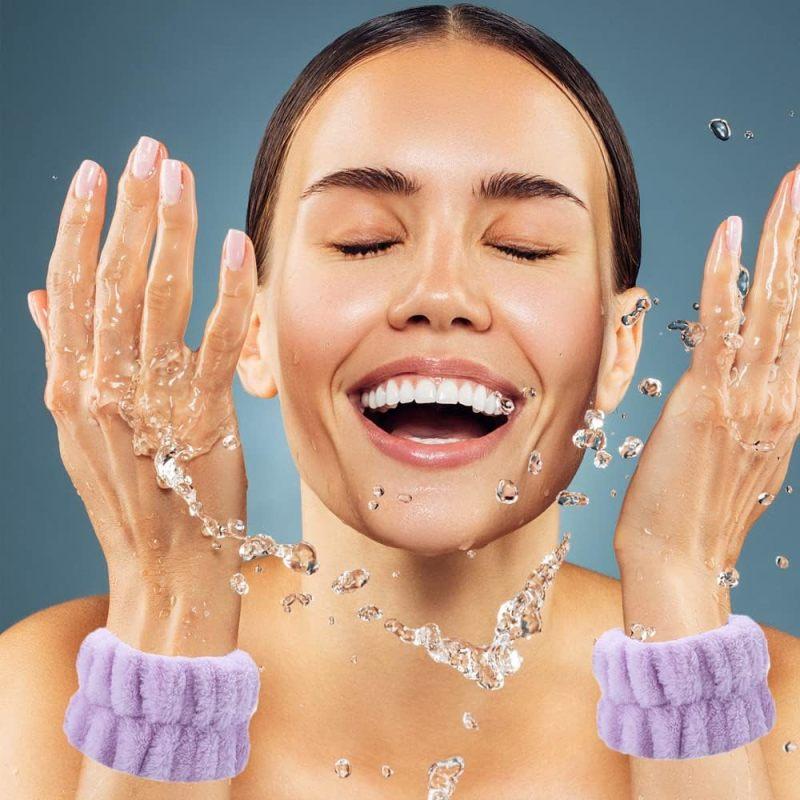 3-Pack Microfiber Wrist Wash Gloves for Washing Your Face – Absorbent spa wash gloves, soft terry cloth wristbands to keep water off your hands and arms