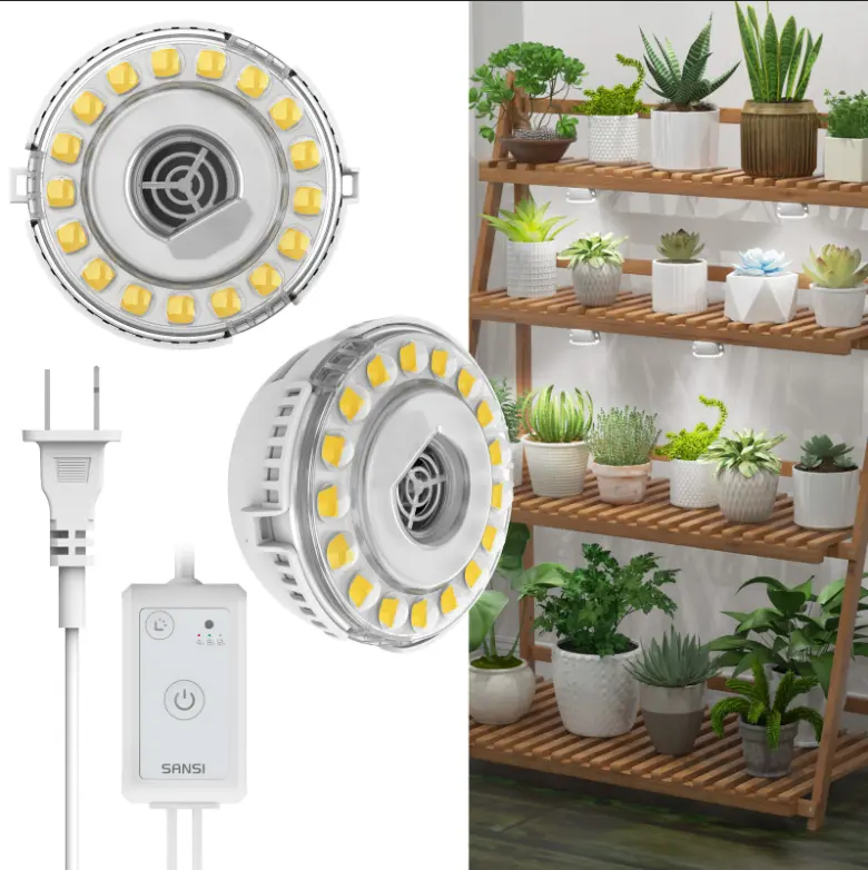 SANSI LED Puck Grow Light, 10W (150 Watt Equiv) Full Spectrum 2-Head Lamp for Indoor Plants with Ceramic Tech, Hanging Plant Lights with ON/Off Switch for Indoor Plant Shelf Greenhouse Hydroponic