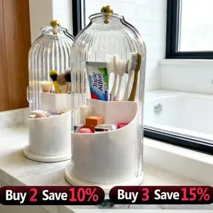 Mother’s Day Gift for Bathroom,Bathroom Countertop Organizer for Toothbrush and Makeup Brush,360 Rotating Clear Organizer,Dustproof Waterproof 3-Slot Holder,Premium Acrylic Toothbrush Holder,Anti-Slip Base,Toothbrush Holders with Sliding Lid,Home Goods