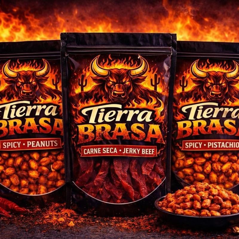 Tierra Brasa Plant Based Fuego Extremo Limited Bundle - Spicy Peanuts Carne Seca Jerky Beef & Spicy Pistachios