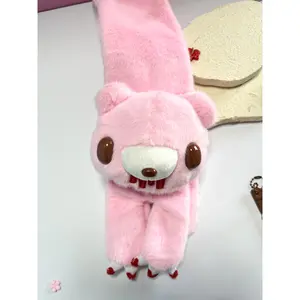 Edgy Bloody Teddy Bear Plush Scarf Gothic Dark Style Soft Fleece Neck Warmer Cute Horror Stuffed Animal Scarves for Women Winter