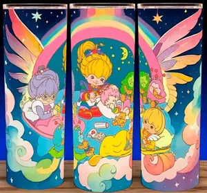 Rainbow Brite and Sprite 80s Sky Gradient Cup Mug Tumbler 20oz Stainless Steel Tumbler with Slide Closure Lid, Reusable Plastic Straw - Drinkware
