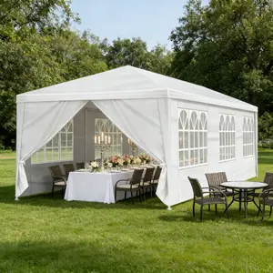 10' x 30' Outdoor Waterproof Gazebo Canopy Tent with Removable Sidewalls and Windows Heavy Duty Tent for Party Wedding Events Beach BBQ, White